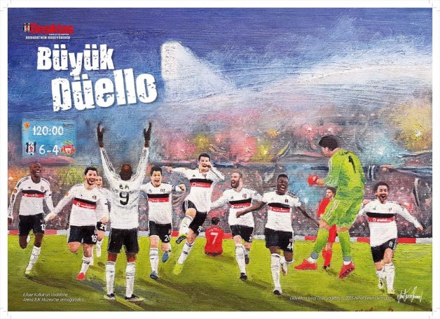 Ressam Nihat Evren Derman, Beşiktaş’ın Liverpool zaferini resmetti